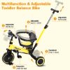Picture of Gemaisil 5 in 1 Toddler Tricycle for 1-3 Years Olds, Toddler Balance Bike with Removable Pedal & Backrest, Parent Push Handle, Colorful Headlights and Kids Music, Birthday Gift for Boy Girl(Yellow)