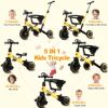 Picture of Gemaisil 5 in 1 Toddler Tricycle for 1-3 Years Olds, Toddler Balance Bike with Removable Pedal & Backrest, Parent Push Handle, Colorful Headlights and Kids Music, Birthday Gift for Boy Girl(Yellow)