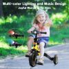 Picture of Gemaisil 5 in 1 Toddler Tricycle for 1-3 Years Olds, Toddler Balance Bike with Removable Pedal & Backrest, Parent Push Handle, Colorful Headlights and Kids Music, Birthday Gift for Boy Girl(Yellow)